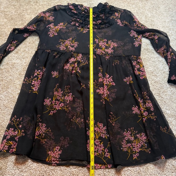 Who What Wear Women's Chiffon Mini Dress Long Sleeve Black Floral Ruffle Trim 2X - Picture 5 of 6